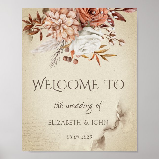 Affiche Chic Aquarelle Fleurs Automnes Enregistrer La Date (Devant)