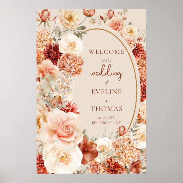 Affiche Chic aquarelle fleurs couleurs automne cuivre Accu (Devant)