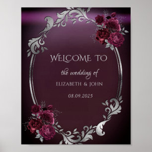 Affiche Chic Argent Frame Bourgogne Roses
