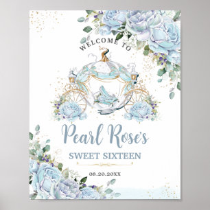 Affiche Chic Bébé Bleu Roses Princesse Carriage Sweet 16