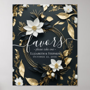 Affiche Chic Black Blanc Or Floral Wreath Wedding Faveurs