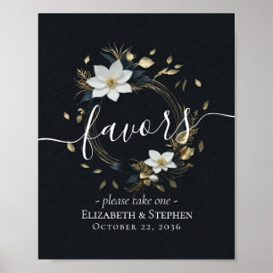 Affiche Chic Black Blanc Or Floral Wreath Wedding Faveurs