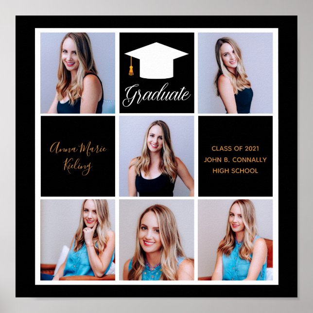 Affiche Chic Black Gold Graduation Senior Portrait Photo (Devant)