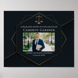 Affiche Chic Black Gold Law School Photo Graduation Party