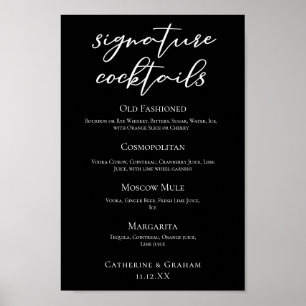Affiche Chic Black Mariage Signature Cocktails Bar Menu