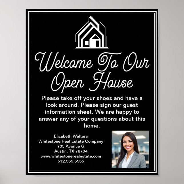 Affiche Chic Black Real Estate Company Open House Welcome (Devant)