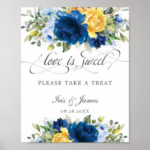Affiche Chic Bleu Jaune Floral L'amour est sucré Prenez un