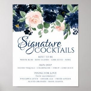 Affiche Chic Blooms   Boissons Signature Bleu Marine et Bl
