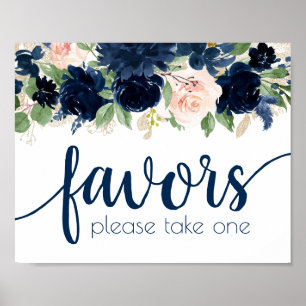 Affiche Chic Blooms   Faveurs Florales Bleu Marine et Rose