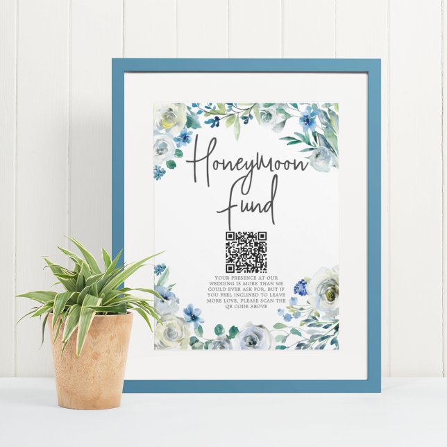 Affiche Chic Blue Floral Spring Wedding Honeymoon Fund (Créateur téléchargé)
