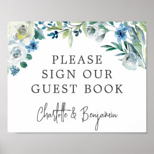 Affiche Chic Blue Spring Floral S'Il Vous Plaît Signer Not