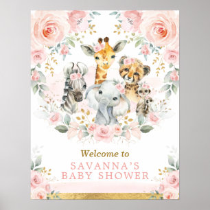 Affiche Chic Blush Gold Jungle Safari Bébé Animaux Bienven