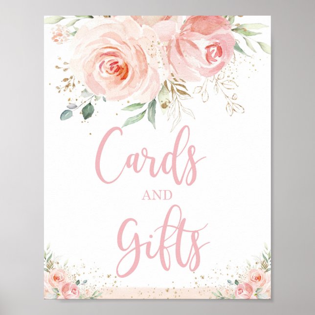 Affiche Chic Blush rose Floral Cartes et Cadeaux Table P (Devant)