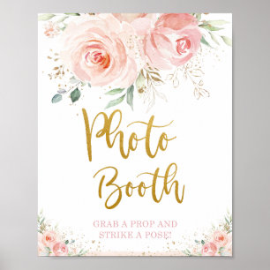 Affiche Chic Blush Rose Floral Feuillage Doré Photobooth