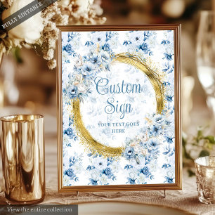 Affiche Chic Boho Pastel Blue Gold Mariage Custom Tabletop