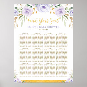 Affiche Chic Boho Purple Floral Girl Baby shower Siège