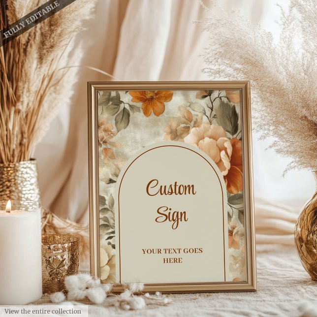 Affiche Chic Boho Terra Cotta Beige Olive Floral Custom  (Chic Boho Terra Cotta Beige Olive Floral Custom Sign)