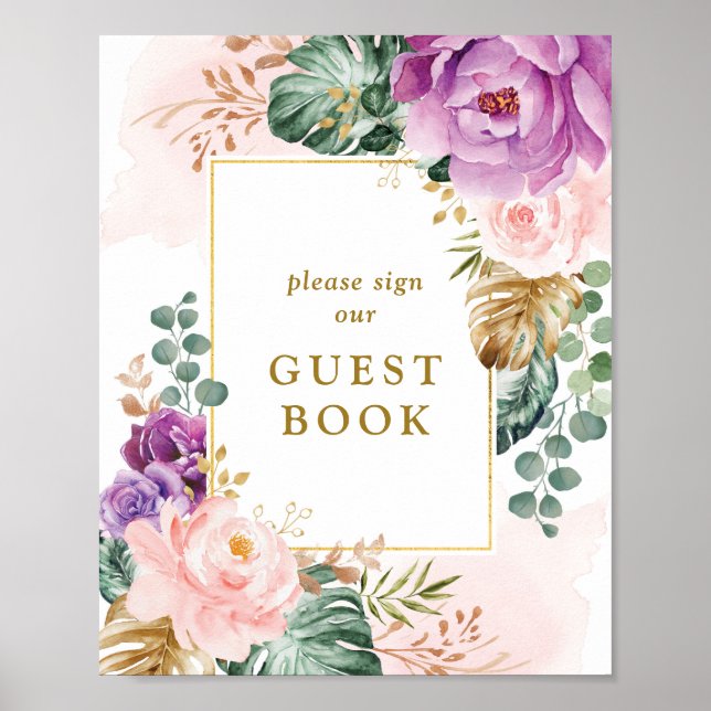 Affiche Chic Boho Tropical Flowers Mariage livre d'hôtes (Devant)