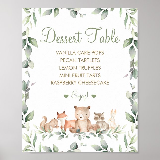 Affiche Chic Bois Animaux Végétation Dessert Table Menu (Devant)