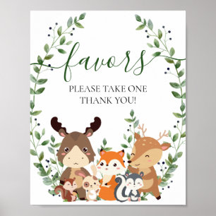 Affiche Chic Bois Végétation Animaux Baby shower Faveurs