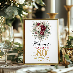 Affiche Chic bourgogne blush 80e anniversaire 8x10 bienven