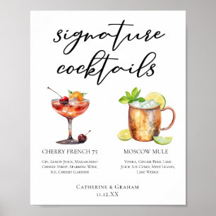 Affiche Chic Bride Groom Signature Cocktails Menu Mariage