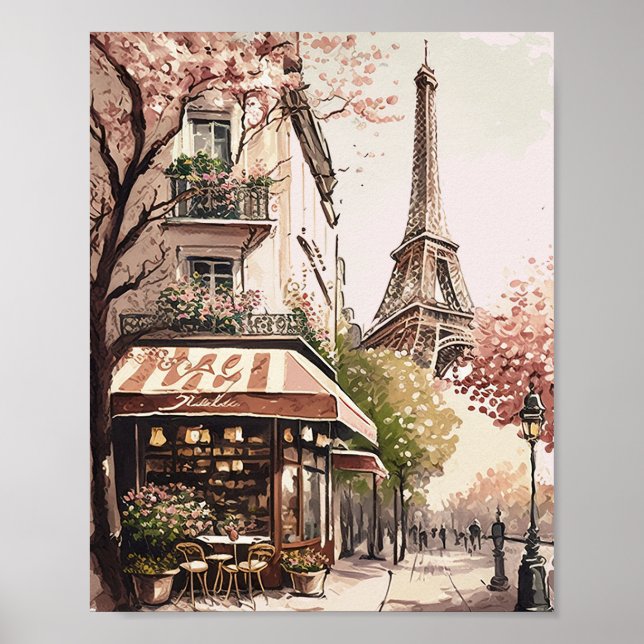 Affiche Chic Café Parisien Tour Eiffel Paris Scène France (Devant)