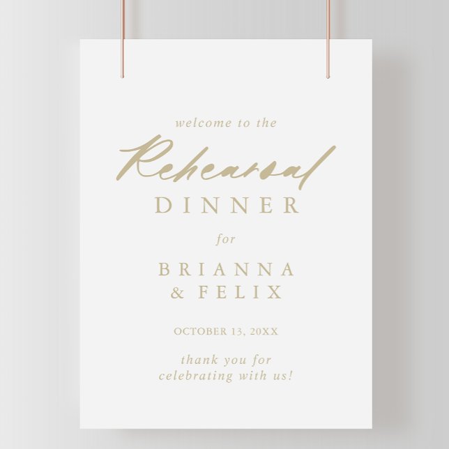Affiche Chic Calligraphie or Répétition Dîner Bienvenue (Créateur téléchargé)