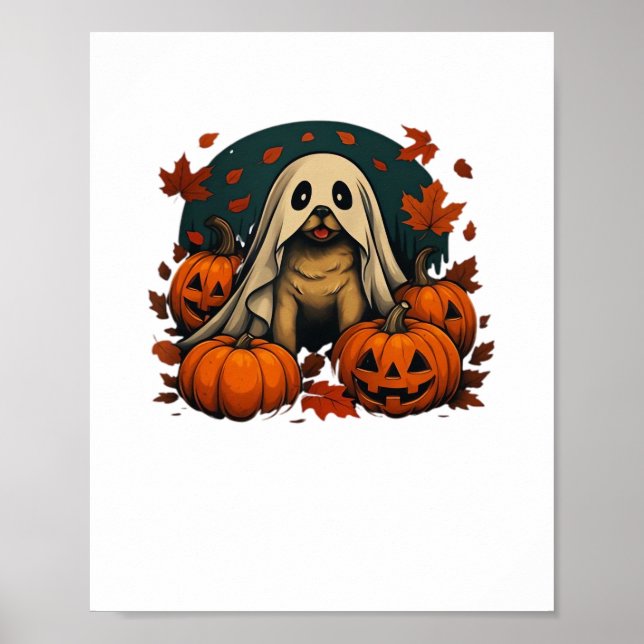 Affiche Chic chien Carlin avec Citrouille Automne Hallowee (Devant)