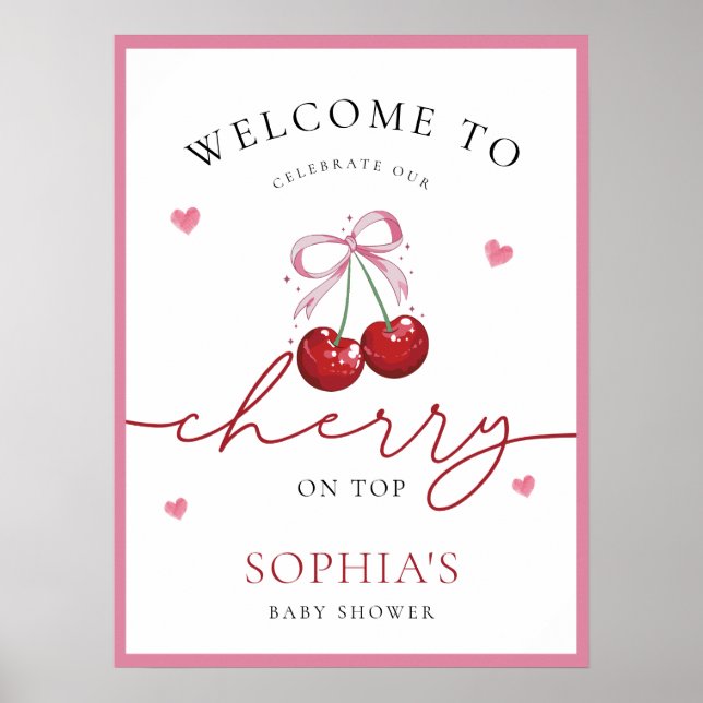 Affiche Chic Coquette cerise sur le Baby shower supérieur (Devant)