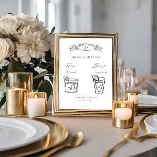Affiche Chic crête botanique Signature Boisson mariage Sig