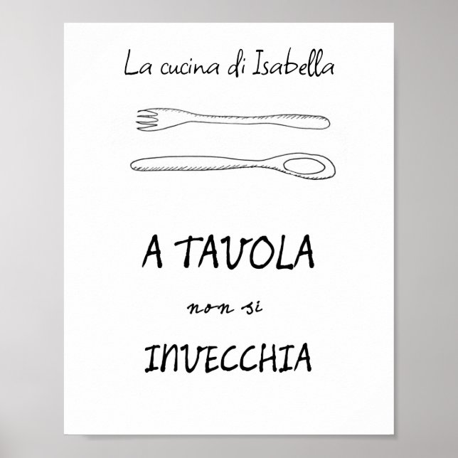 Affiche Chic cuisine italienne art cuillère citation fourc (Devant)