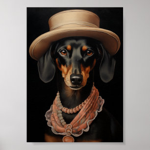 Affiche Chic Dachshund Avec Casquette Crème