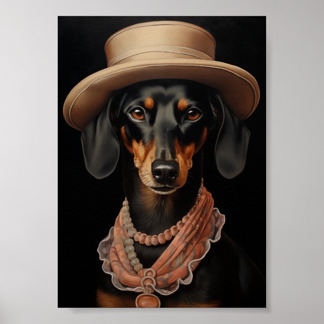 Affiche Chic Dachshund Avec Casquette Crème (Devant)