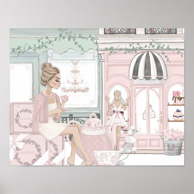 Affiche Chic Dames French Bakery Tea Shop Aquarelle (Devant)