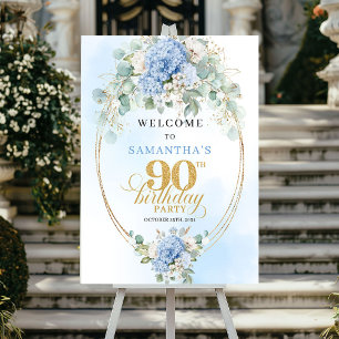 Affiche Chic Dusty Blue Hydrangeas 90e Anniversaire de Nai