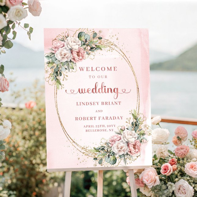 Affiche Chic Dusty Rose Gold Mariage de bienvenue (Chic Dusty Pink Rose Gold wedding welcome)
