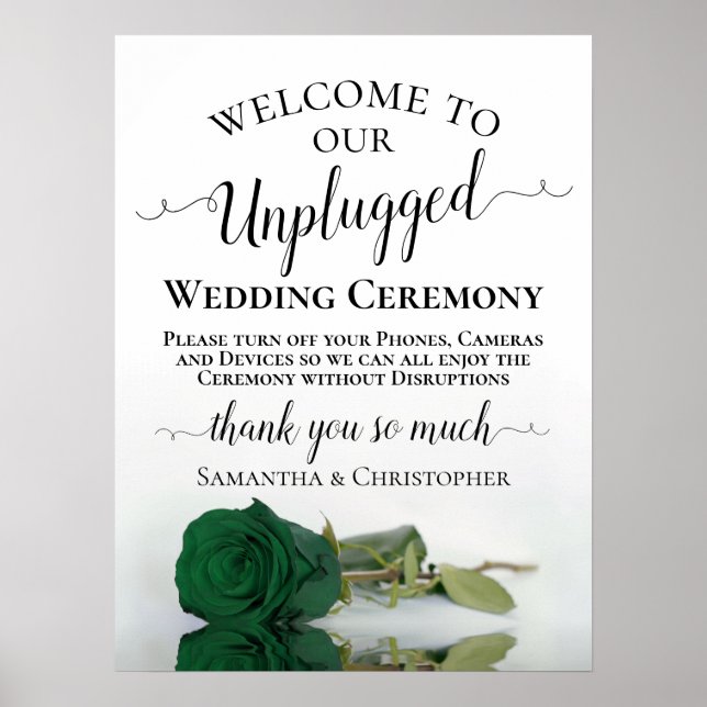 Affiche Chic Emerald Green Rose Unplugged Mariage cérémoni (Devant)