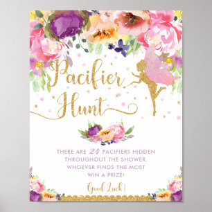 Affiche Chic Fairy Purple Rose Floral Pacifier jeu de chas