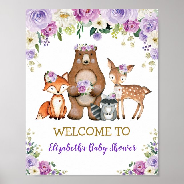 Affiche Chic Floral Bois Baby shower Anniversaire Bienvenu