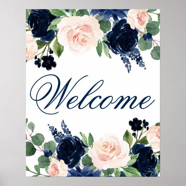 Affiche Chic Floral | Romantic Blush Navy Fête des mariées (Devant)