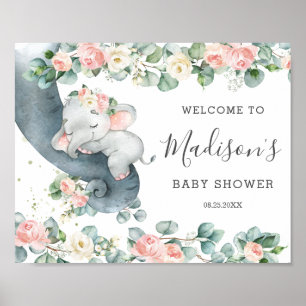 Affiche Chic Floral verdure Elephant Baby shower Bienvenue