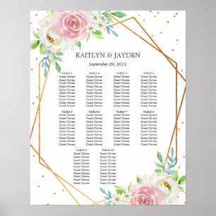 Affiche Chic Géométrique Mariage floral à huile d'or