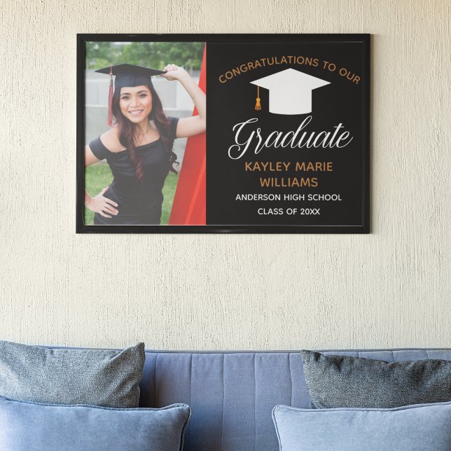 Affiche Chic Graduate Photo 2025 Black Graduation Party (Créateur téléchargé)