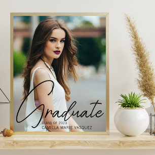 Affiche Chic Graduation Photo Black Script Overlay Party