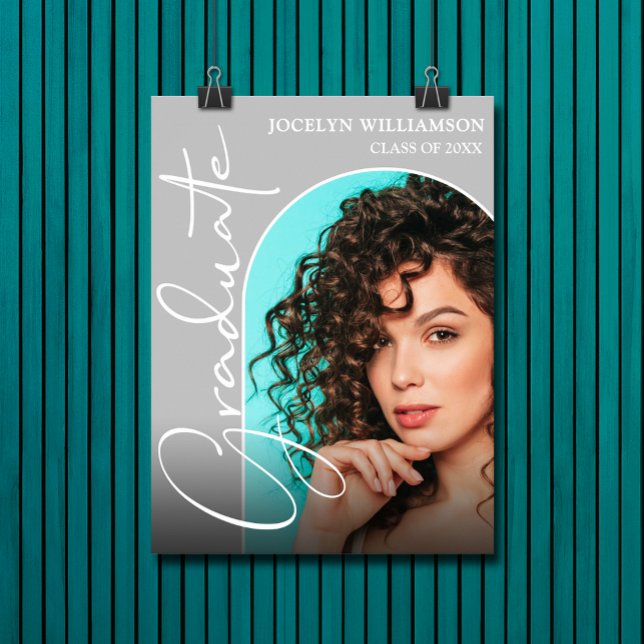 Affiche Chic Graduation Script Arch Photo (Chic graduation script on arched photo gray poster - PRINTED and/or INSTANT DOWNLOAD)