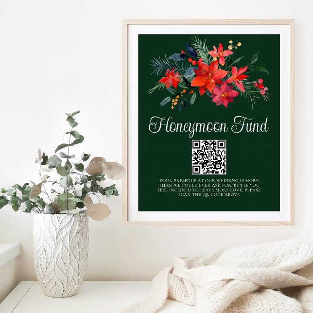 Affiche Chic Green Floral Poinsettia Honeymoon Fund (Créateur téléchargé)