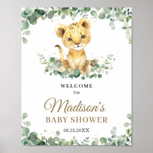 Affiche Chic Green Lion Cub Baby shower garçon Bienvenue