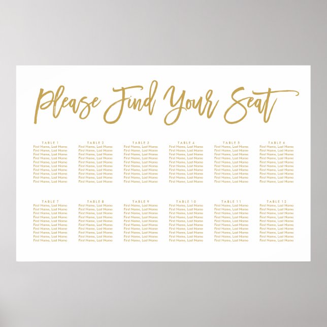 Affiche Chic Hand Lettered Seating Chart Gold (Devant)