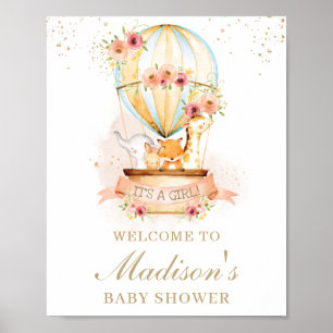 Affiche Chic Hot Air Balloon Baby shower Animaux Bienvenue